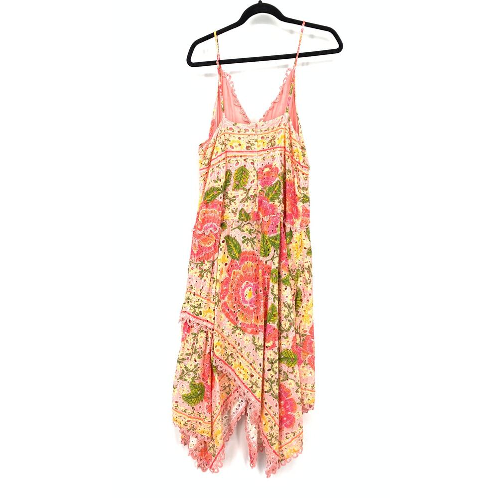 Farm Rio Blooming Floral Cotton Midi Dress XL Asymmetrical Hem Multicolor Floral - Picture 2 of 7